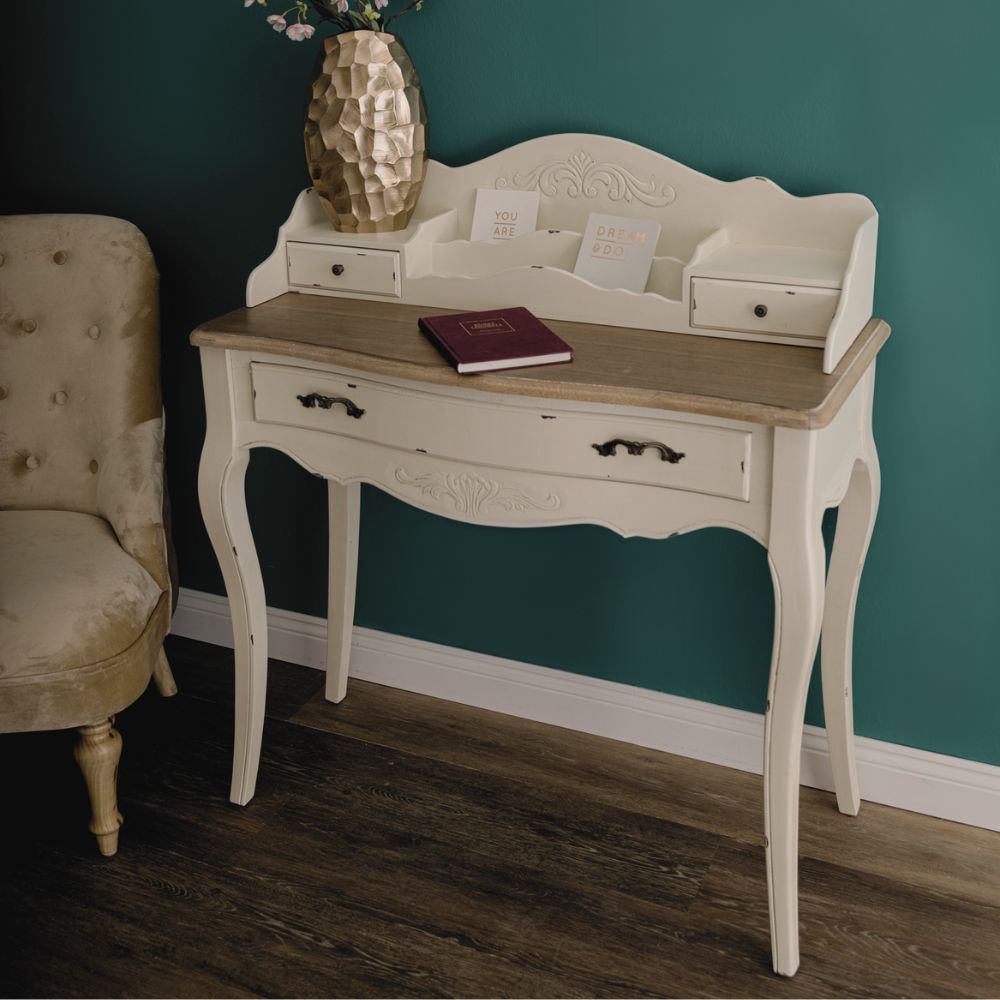 Romantischer Schreibtisch VERSAILLES 90cm antik-weiss Sekretär