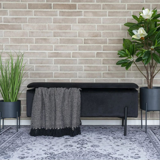Elegante Bank NIZZA mit Stauraum 95cm Samtstoff schwarz