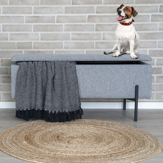 Elegante Bank NIZZA mit Stauraum 95cm Strukturstoff hellgrau