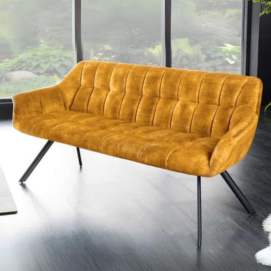 Moderne Sitzbank LYON 165cm Samt senfgelb mit Lehnen