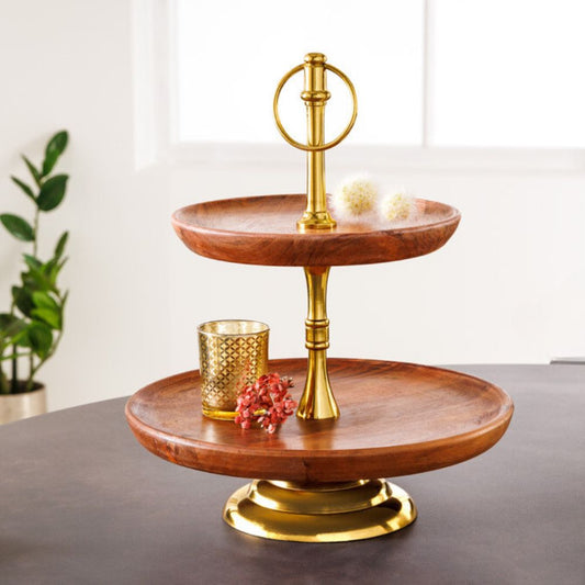Handgefertigte Etagere ALAM 35cm Akazie natural silber