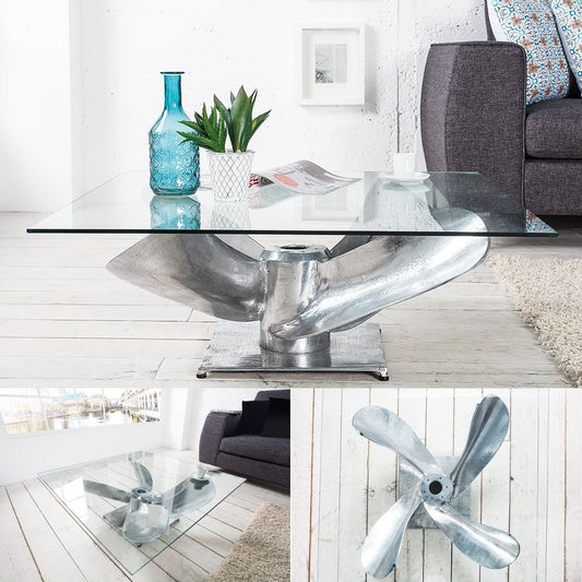 Design Couchtisch ELICA 80x80cm silber Aluminium Schiffsschraube
