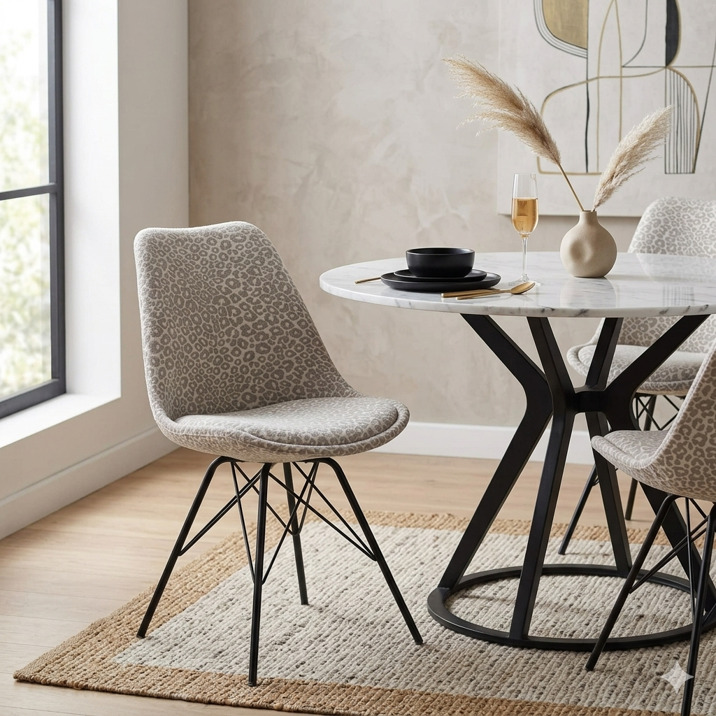 4er Set Design-Klassiker Stuhl NORWAY beige-grau Leopard-Muster