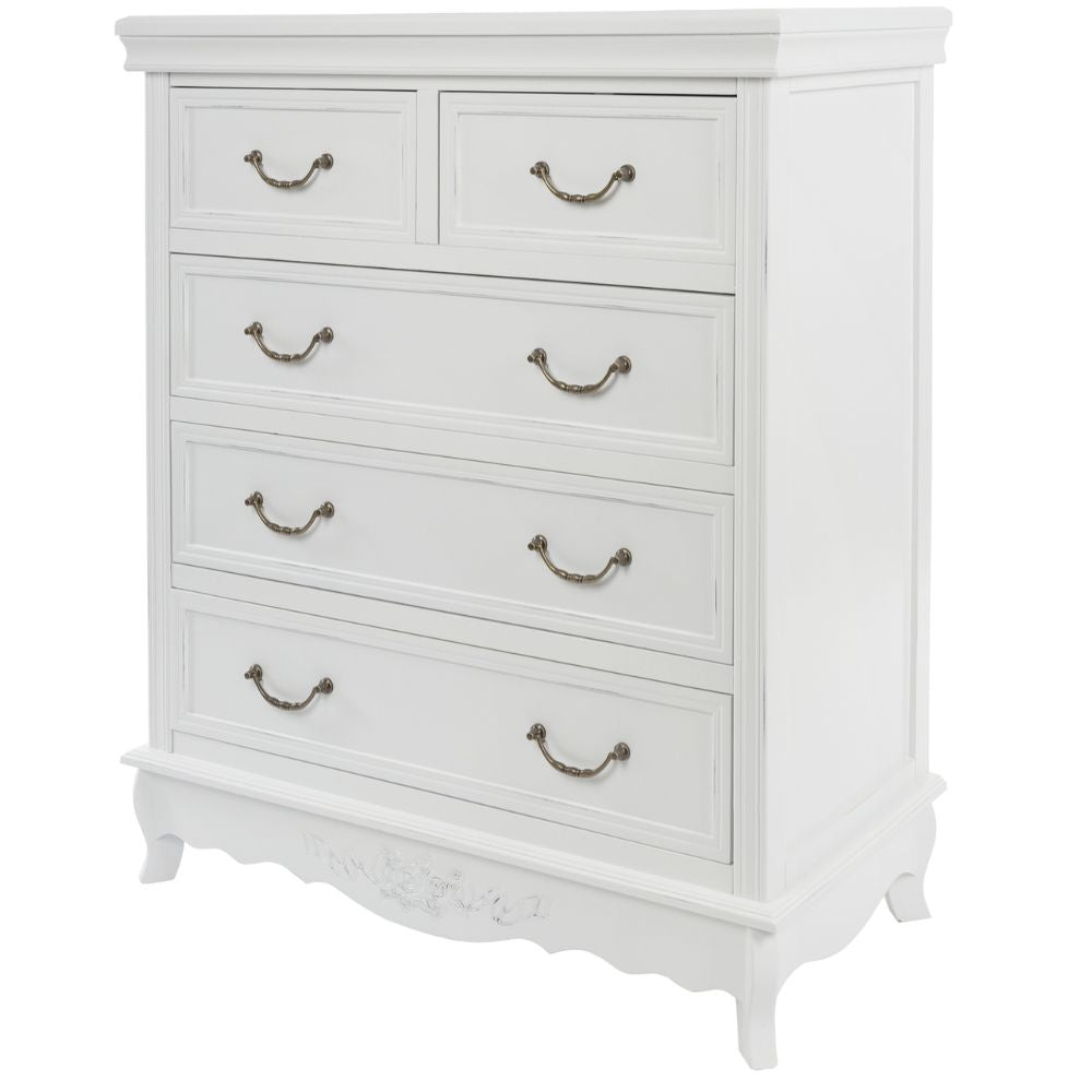 Romantische Kommode AMORE mit 5 Schubladen weiss H95cm Highboard