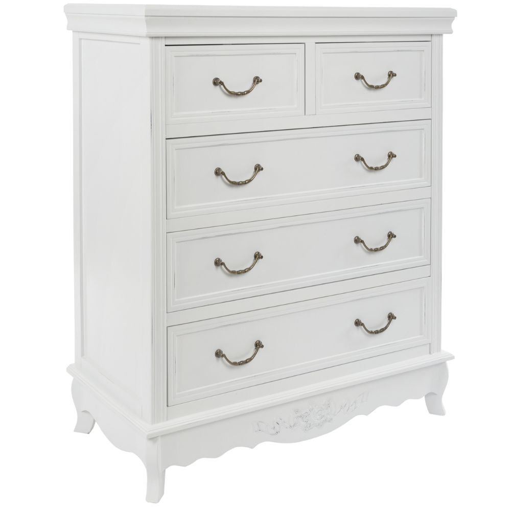 Romantische Kommode AMORE mit 5 Schubladen weiss H95cm Highboard
