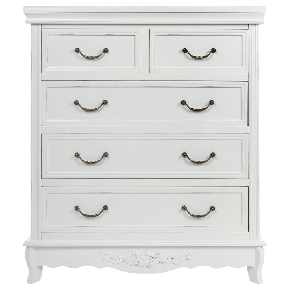 Romantische Kommode AMORE mit 5 Schubladen weiss H95cm Highboard