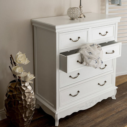 Romantische Kommode AMORE mit 5 Schubladen weiss H95cm Highboard