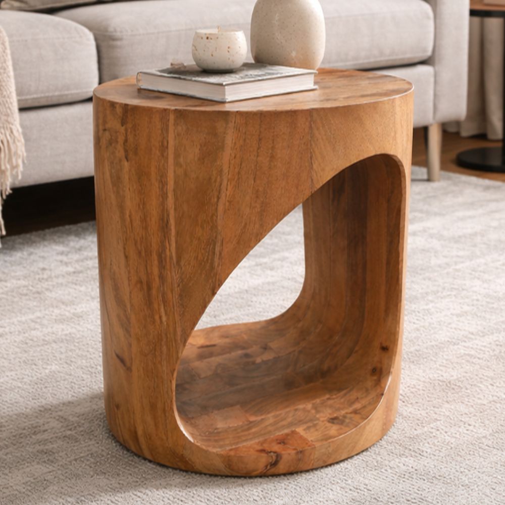 Massivholz Beistelltisch KITAR-F 40cm Mangoholz natural Hocker