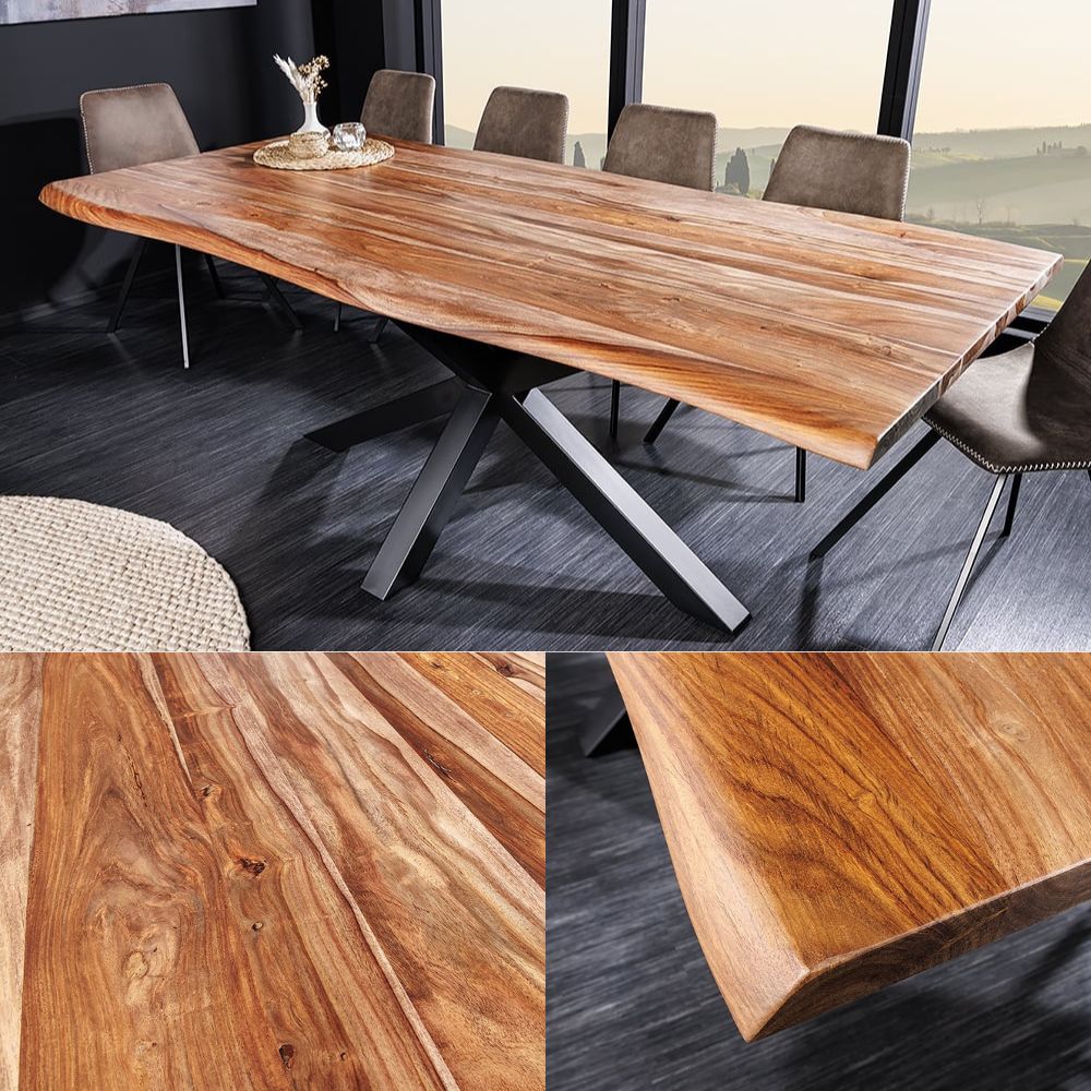 Massiver Esstisch TRONCO 200cm Palisander + Mikado-Gestell