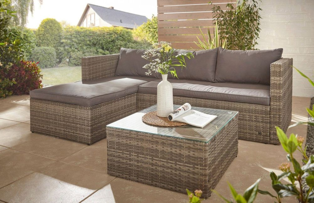 Polyrattan Sitzgruppe KADAR grau beige inkl. Kissen