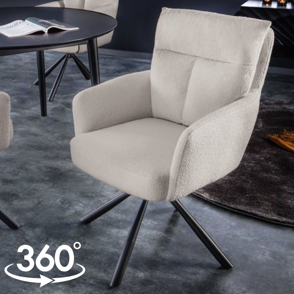 Bequemer Drehstuhl CHARLES mit Federkernpolsterung beige Bouclé