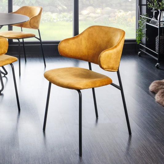 Moderner Stuhl MODA senfgelb Samt Metallbeine