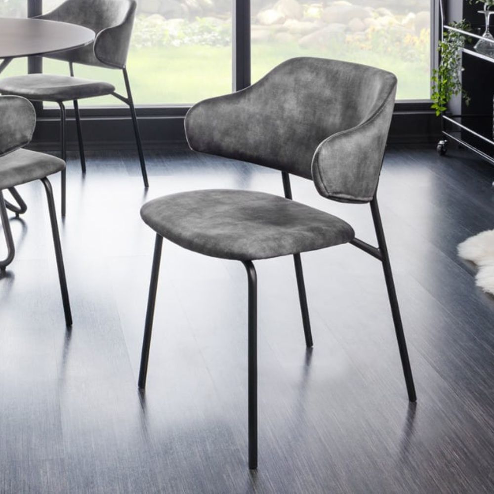 Moderner Stuhl MODA grau Samt Metallbeine