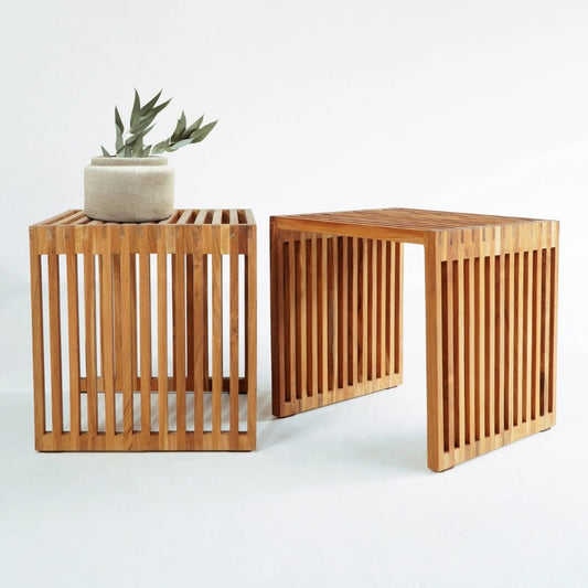 Design Beistelltisch LINETA 40cm natural Teakholz In-/Outdoor