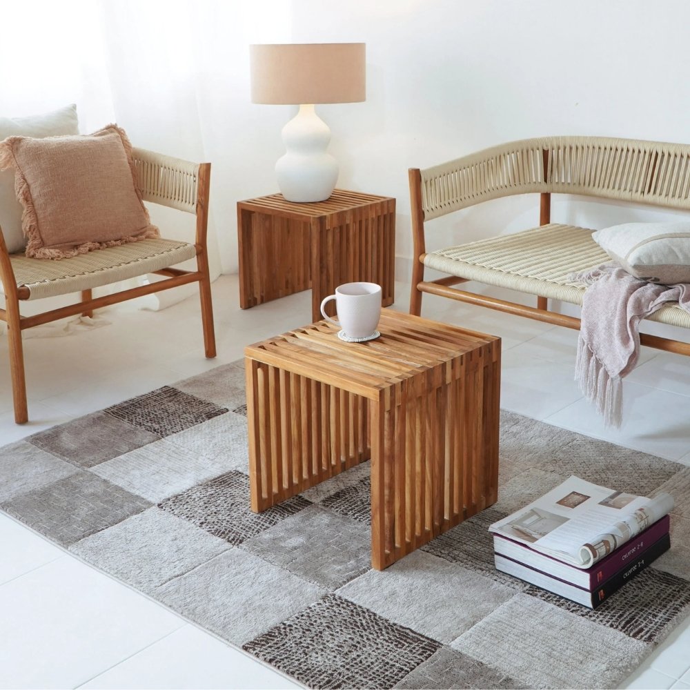 Natürlicher Beistelltisch LINETA 40cm Teakholz In-/Outdoor