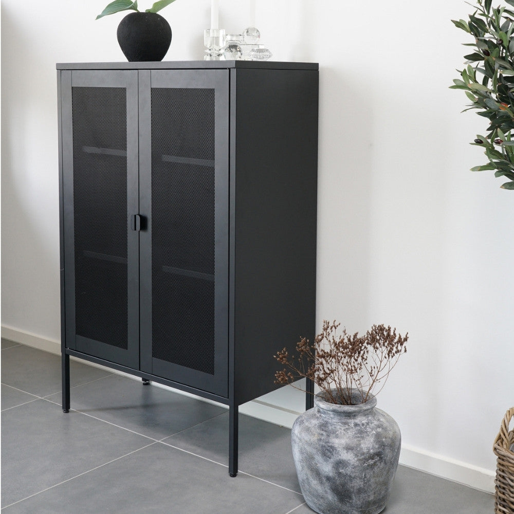 Modernes Highboard SYDNEY 120x80cm schwarz Metall Gittertür