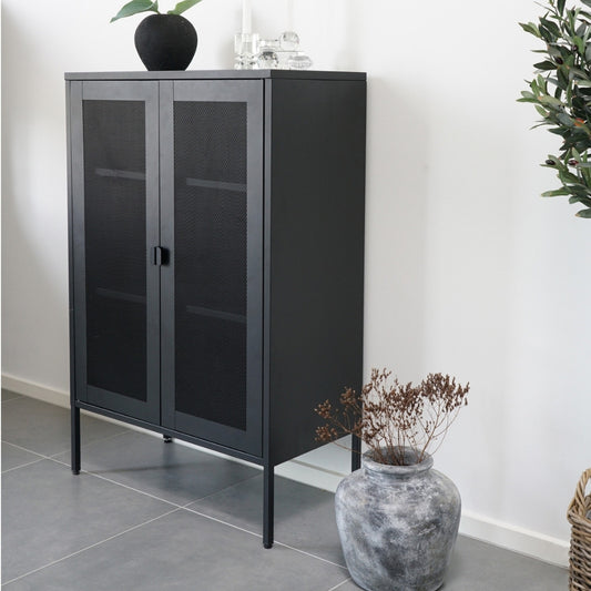 Modernes Highboard SYDNEY 120x80cm schwarz Metall Gittertür