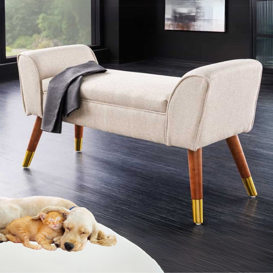 Elegante Sitzbank CAROLIN 90cm beige Strukturstoff Armlehnen