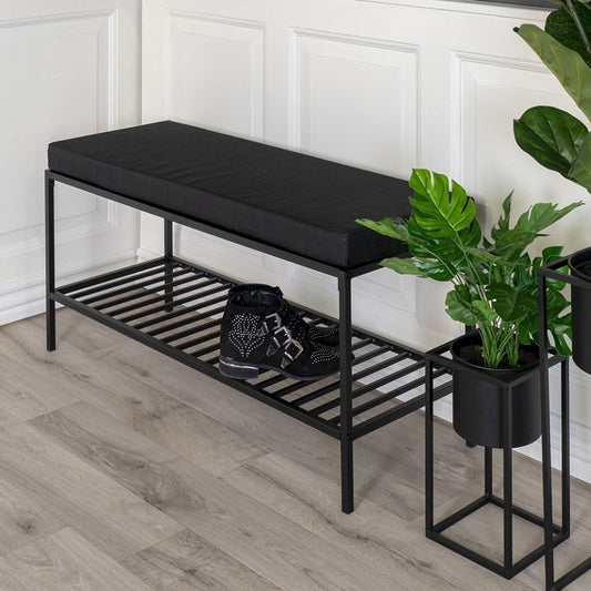 Moderne Bank LEVEN 100cm schwarz + Ablage mit Kissen