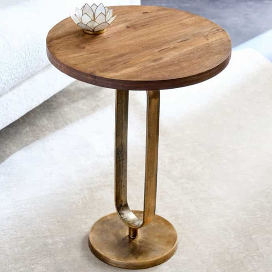 Eleganter Mangoholz Beistelltisch GRACE 45x60cm natural Aluminium