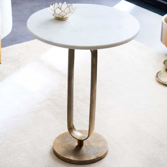 Eleganter Beistelltisch GRACE 60cm Marmor weiss Metall gold-antik