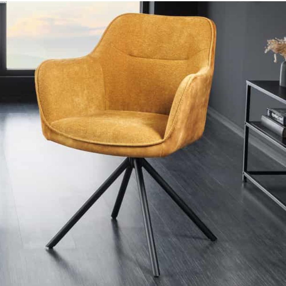 Eleganter Drehstuhl FLORENZ senfgelb Samt Strukturstoff