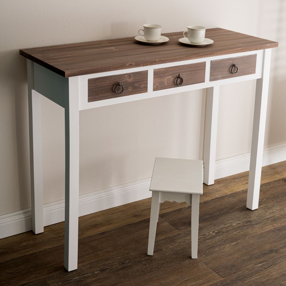 Landhaus Konsole mit 3 Schubladen ADRIA weiss-braun 105cm