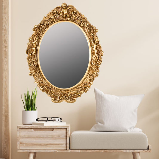 Ovaler Barock Spiegel MALAI gold 50x43cm Engel Vintagelook