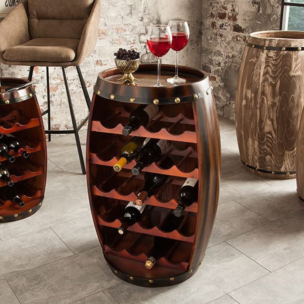 Originelles Flaschenregal BOTELLA 80cm braun Weinfass Pinienholz