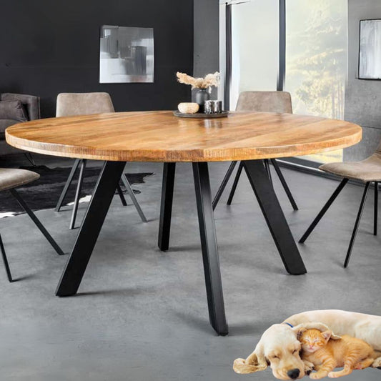 Industrie-Look Esstisch ARTE 145cm rund Mangoholz natural