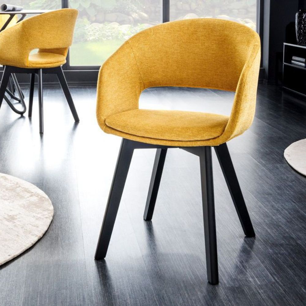Design Stuhl DENMARK senfgelb schwarze Holzbeine
