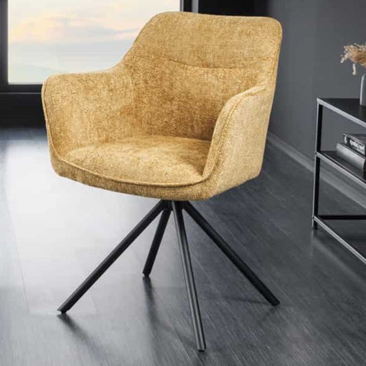 Eleganter Drehstuhl FLORENZ gold-gelb Strukturstoff Metallgestell