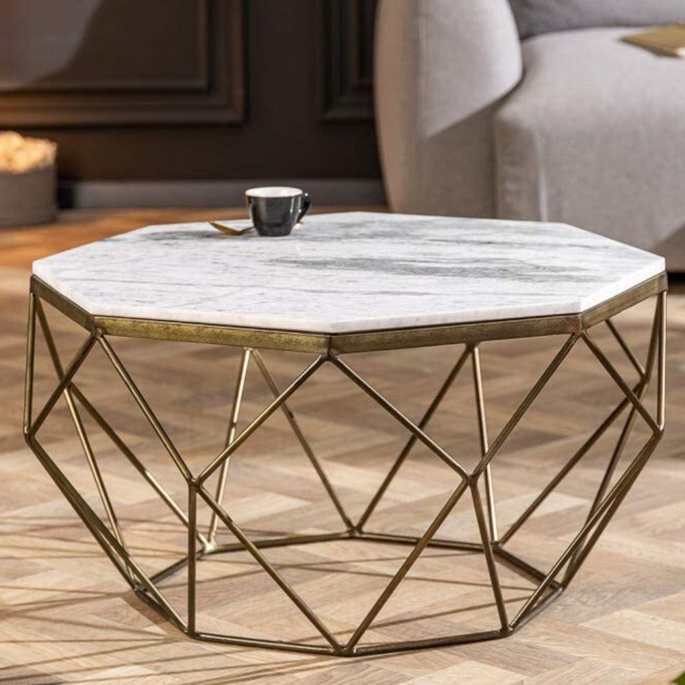 Exklusiver Couchtisch BIJOUX ca.70cm weiss Marmor