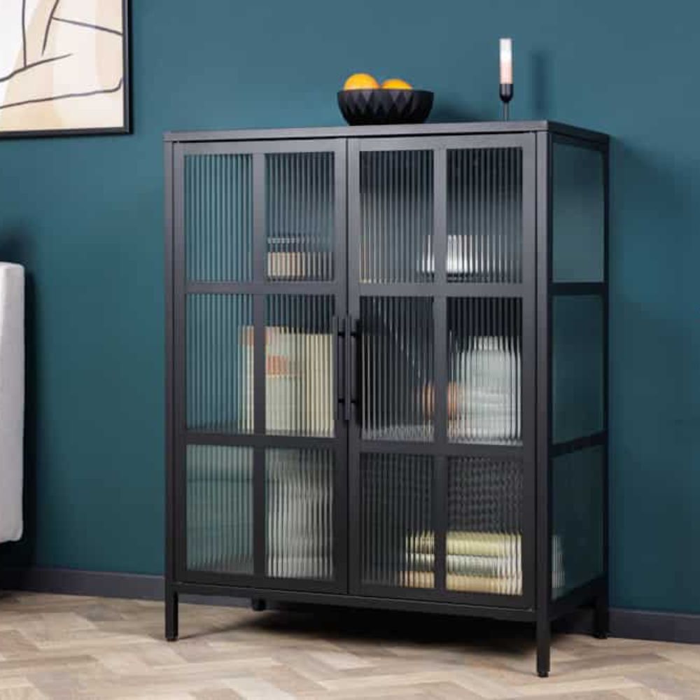Elegante Virine ACERO 102x80cm schwarz Metall Konsole