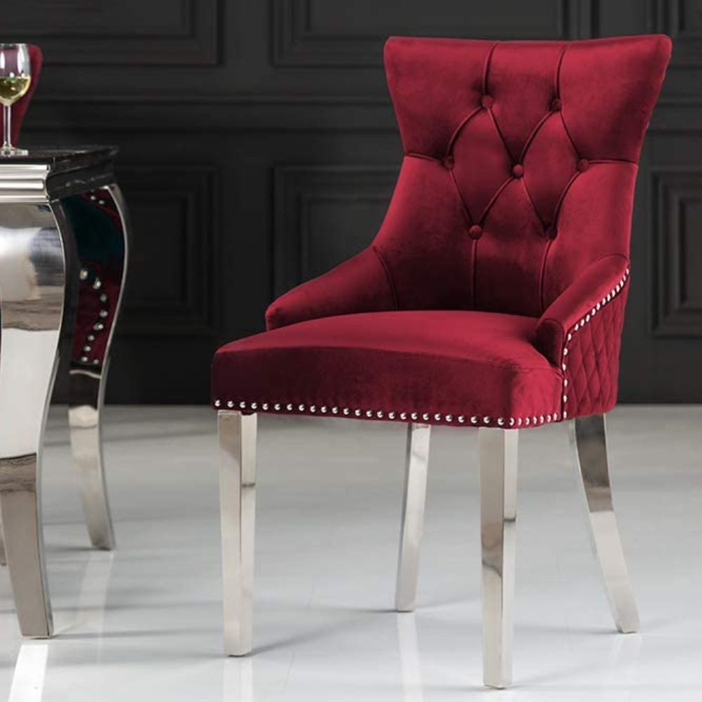 Edler Stuhl LEON Samt rot Löwenkopf Chesterfield