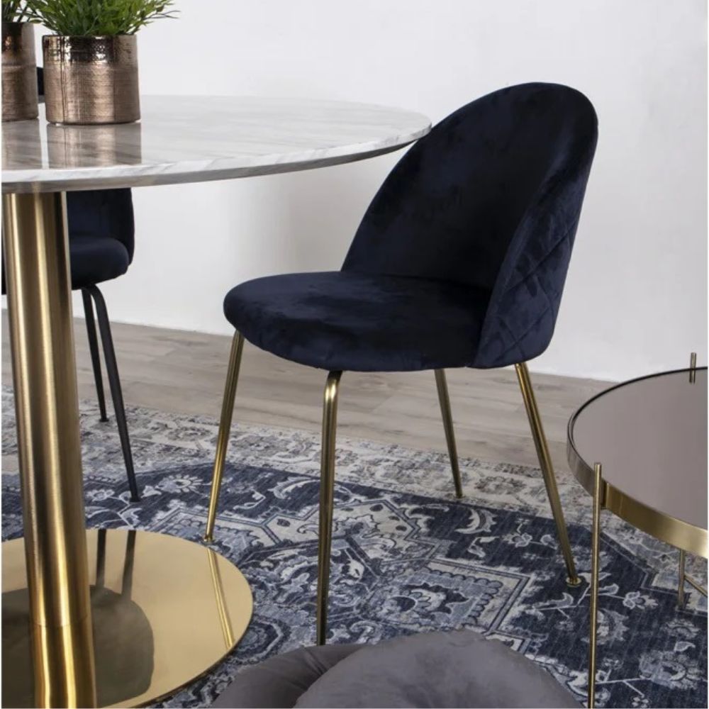 2er-Set Eleganter Stuhl GENF blau Samt - Beine in Messing-Look