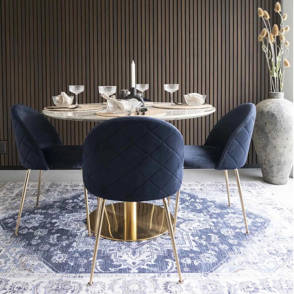 2er-Set Eleganter Stuhl GENF blau Samt - Beine in Messing-Look