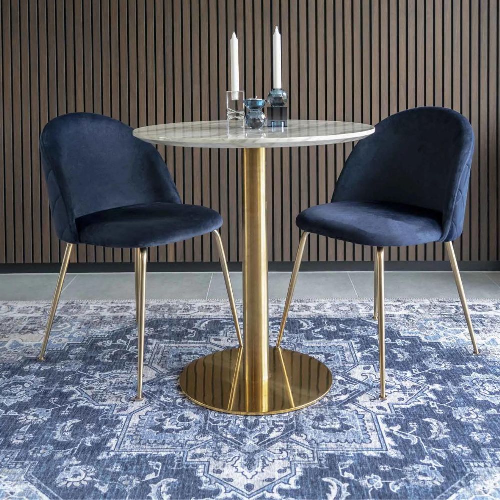 2er-Set Eleganter Stuhl GENF blau Samt - Beine in Messing-Look