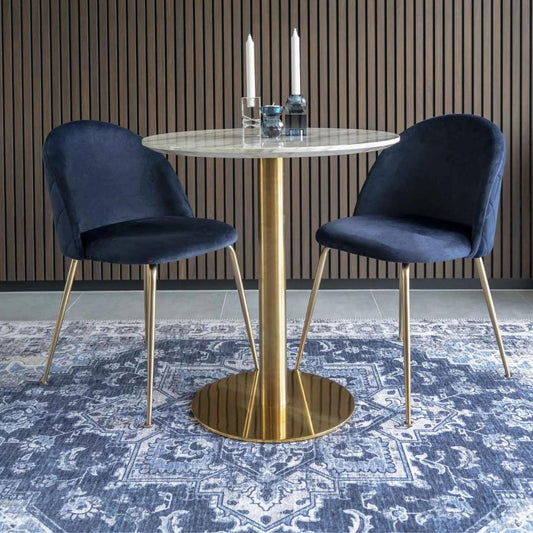 2er-Set Eleganter Stuhl GENF blau Samt - Beine in Messing-Look