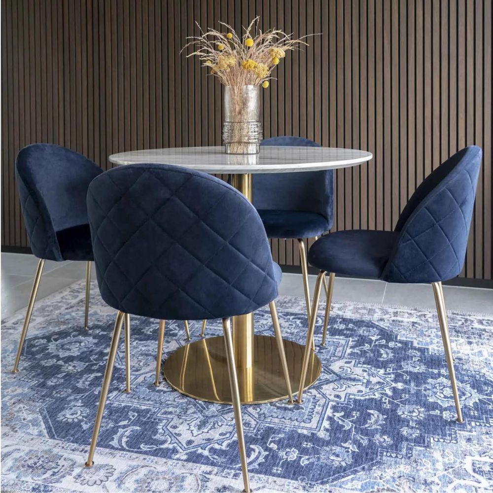 2er-Set Eleganter Stuhl GENF blau Samt - Beine in Messing-Look