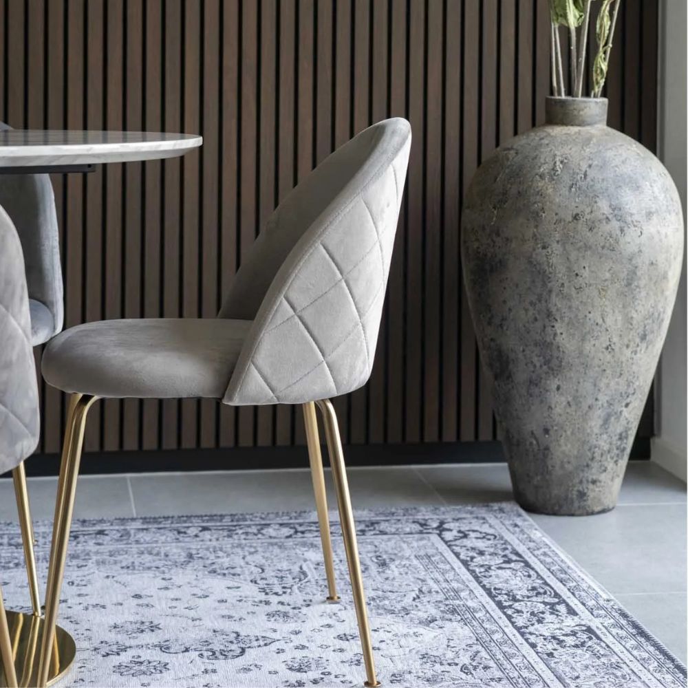 2er-Set Eleganter Stuhl GENF grau Samt - Beine in Messing-Look