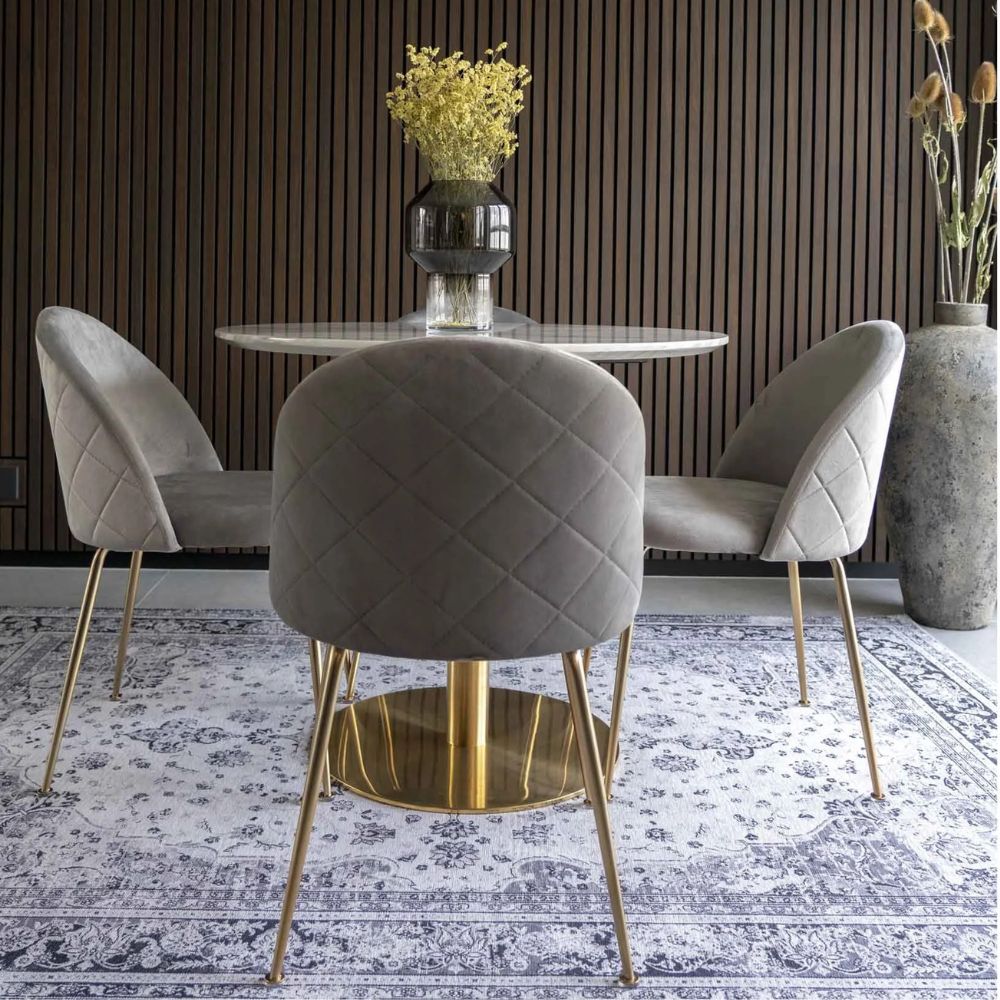 2er-Set Eleganter Stuhl GENF grau Samt - Beine in Messing-Look