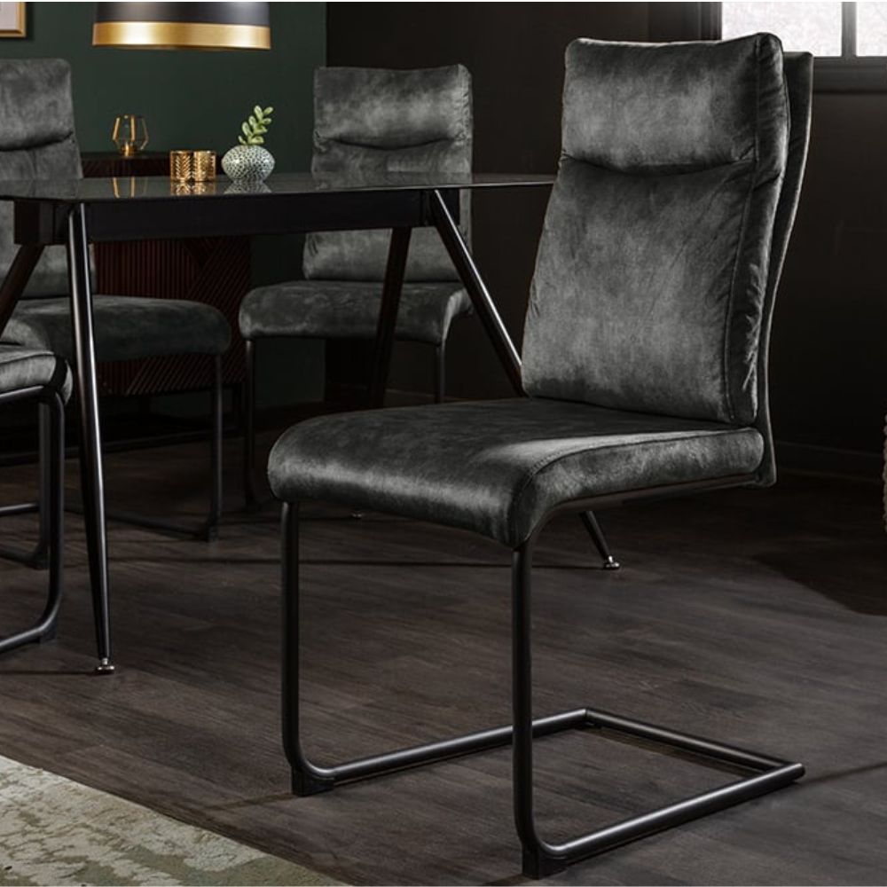 Eleganter Freischwinger Stuhl COMODO Samt grün mit Griff