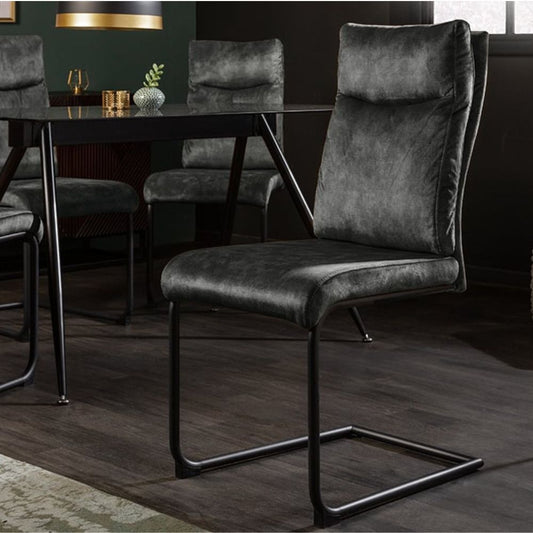 Eleganter Freischwinger Stuhl COMODO Samt grün mit Griff