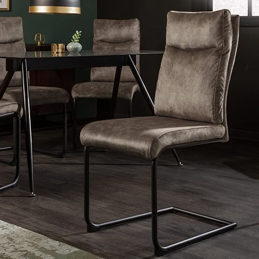 Eleganter Freischwinger Stuhl COMODO Samt taupe mit Griff