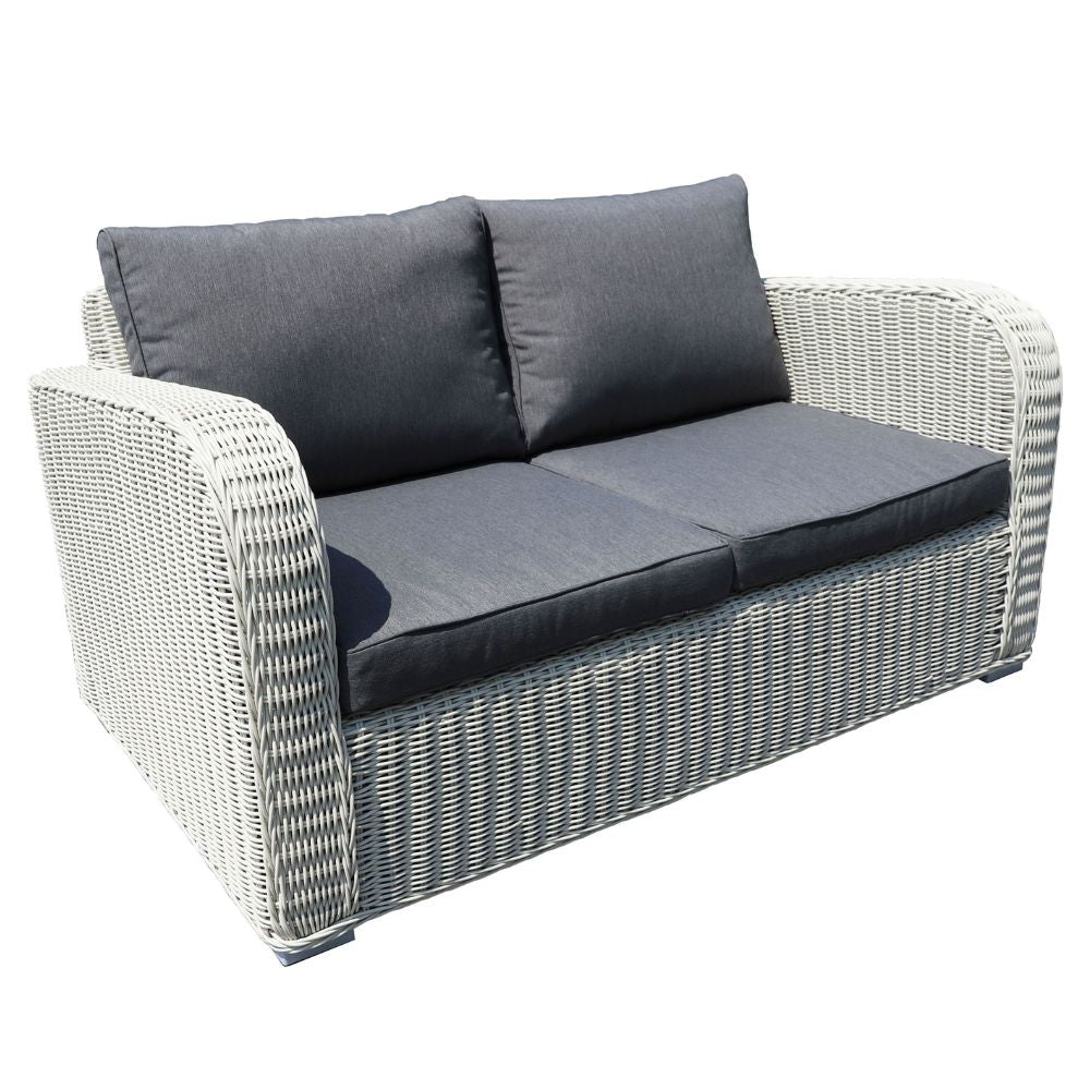 2er Lounge Sofa VITA rundes Polyrattan Eierschalenweiß