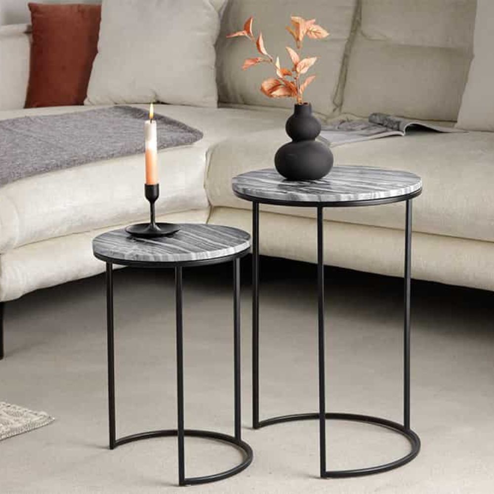 Elegantes Beistelltisch 2er Set MARMO 55cm Marmor-Dekor