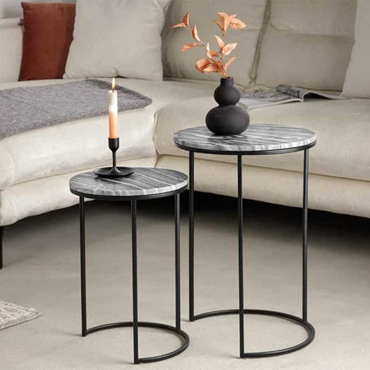 Elegantes Beistelltisch 2er Set MARMO 55cm Marmor-Dekor