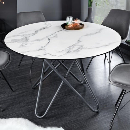Eleganter Esstisch PARMA 120cm weiss marmoriert Keramik Made-in-Italy