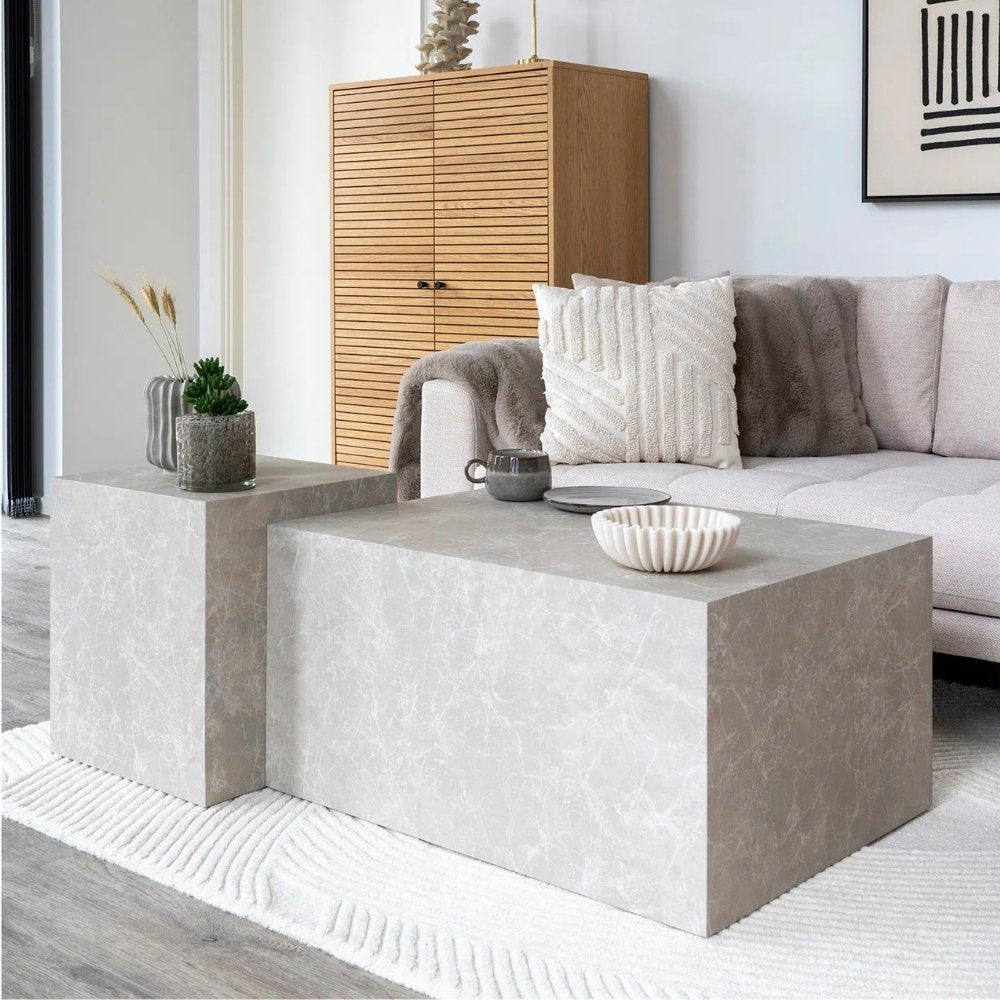 Design Beistelltisch POSTATO 45cm Marmor-Look beige creme Couchtisch